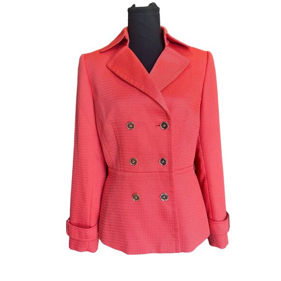 Tahari ASL Double Breasted Blazer w/ Belted Cuffs & Gold Buttons Orange Red SZ.4 - Picture 15 of 16